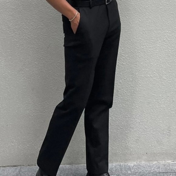 Black Mens Slant Suit Pants - Picture 2 of 4